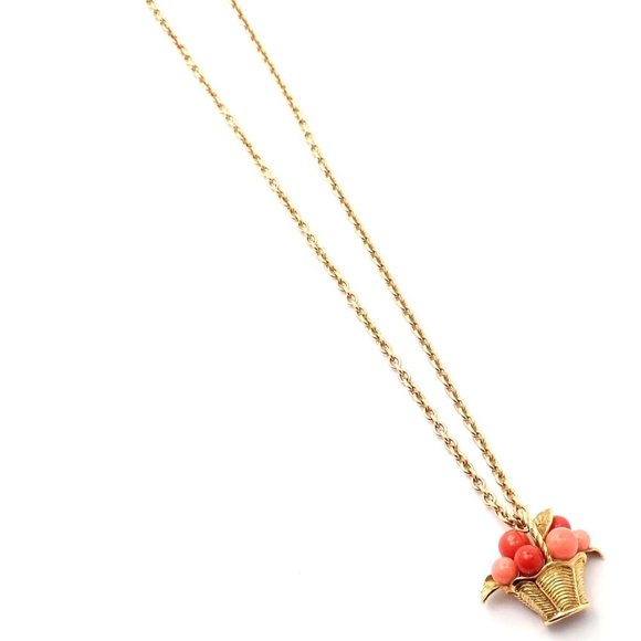 Authentic Van Cleef & Arpels 18k Gold Coral Bead Fruit Basket Pendant Necklace - Picture 10 of 14